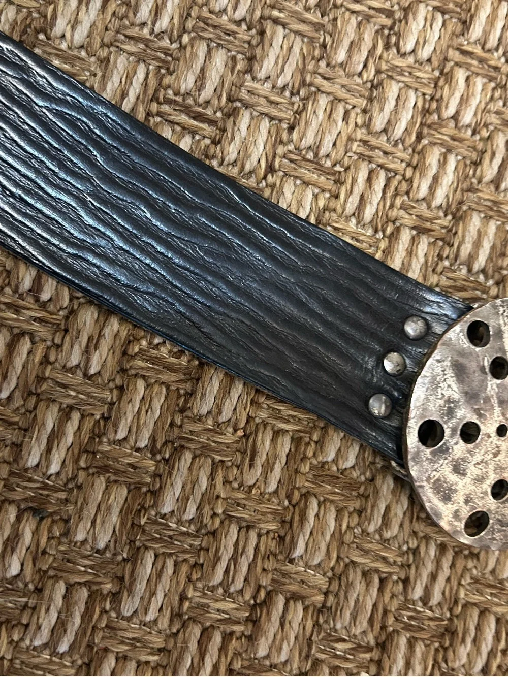 CYDWOQ Leather Belt With Round Metal Buckle with Holes Unique